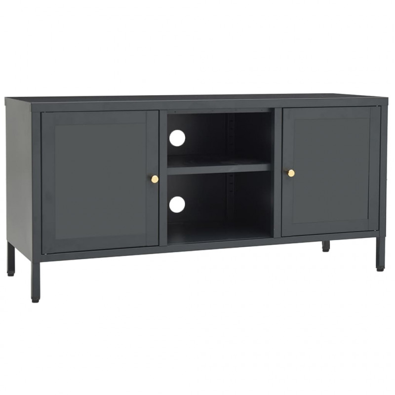 Szafka pod telewizor, antracytowa, 105x35x52 cm, stal i szkło