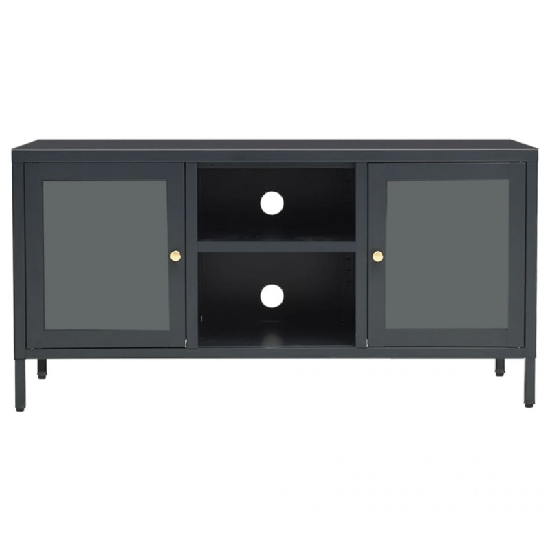 Szafka pod telewizor, antracytowa, 105x35x52 cm, stal i szkło