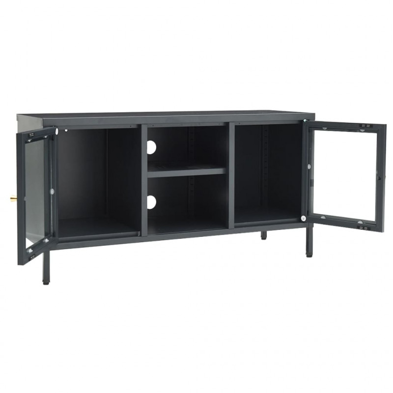 Szafka pod telewizor, antracytowa, 105x35x52 cm, stal i szkło