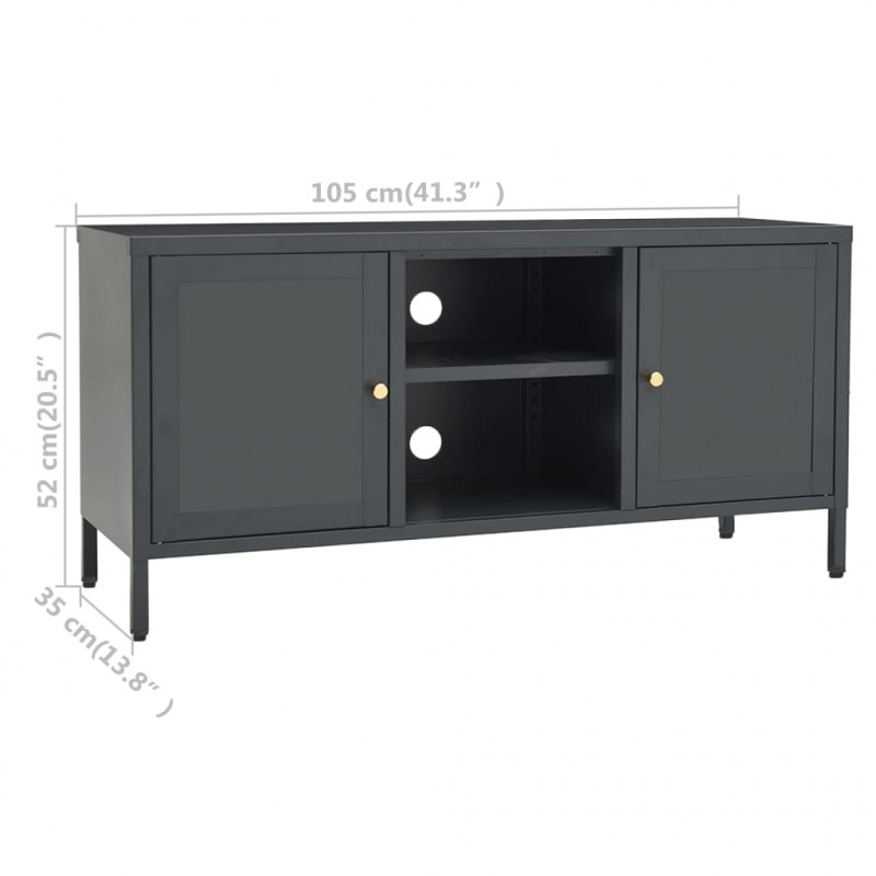 Szafka pod telewizor, antracytowa, 105x35x52 cm, stal i szkło