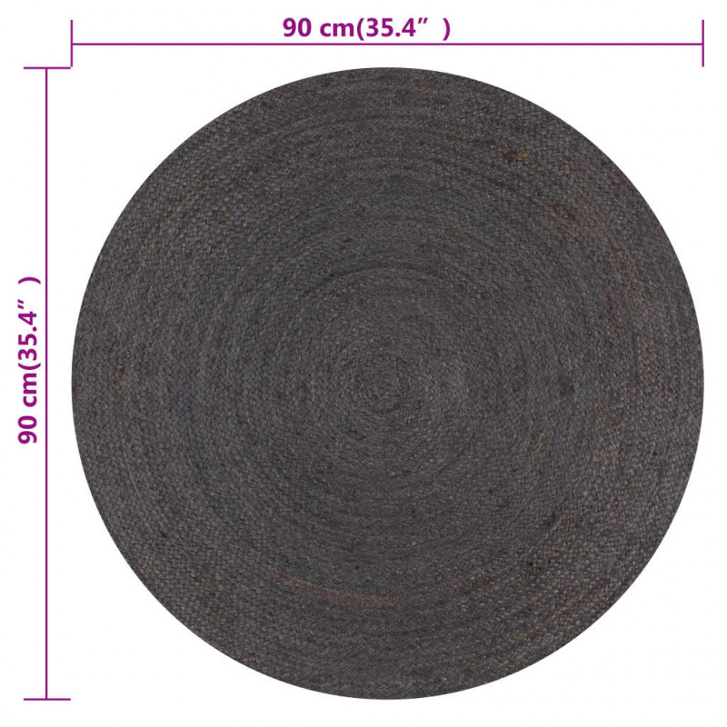 Ręcznie wykonany dywan z juty, okrągły, 90 cm, ciemnoszary