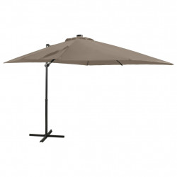 Parasol wiszący z lampkami LED i słupkiem, 250 cm, taupe