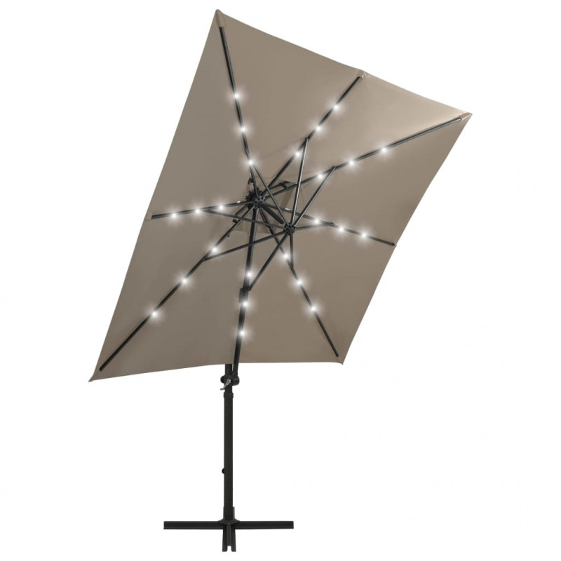 Parasol wiszący z lampkami LED i słupkiem, 250 cm, taupe