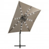Parasol wiszący z lampkami LED i słupkiem, 250 cm, taupe