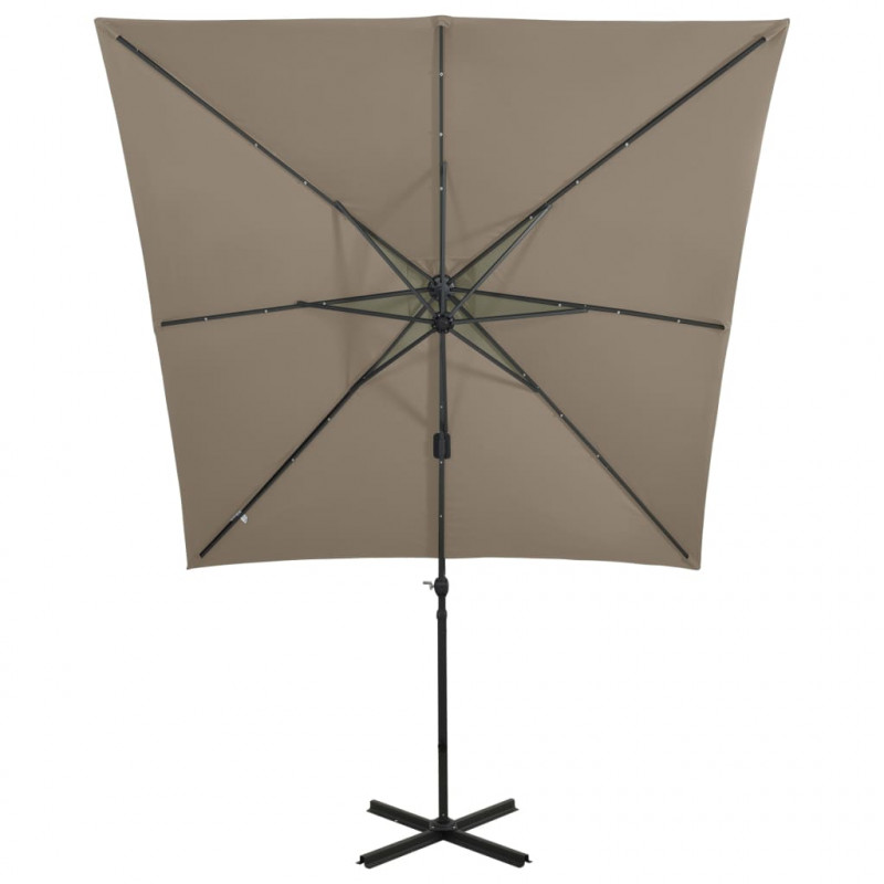 Parasol wiszący z lampkami LED i słupkiem, 250 cm, taupe