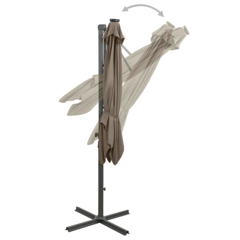 Parasol wiszący z lampkami LED i słupkiem, 250 cm, taupe