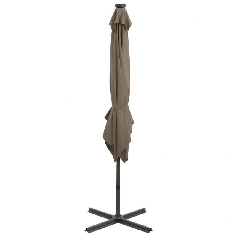 Parasol wiszący z lampkami LED i słupkiem, 250 cm, taupe