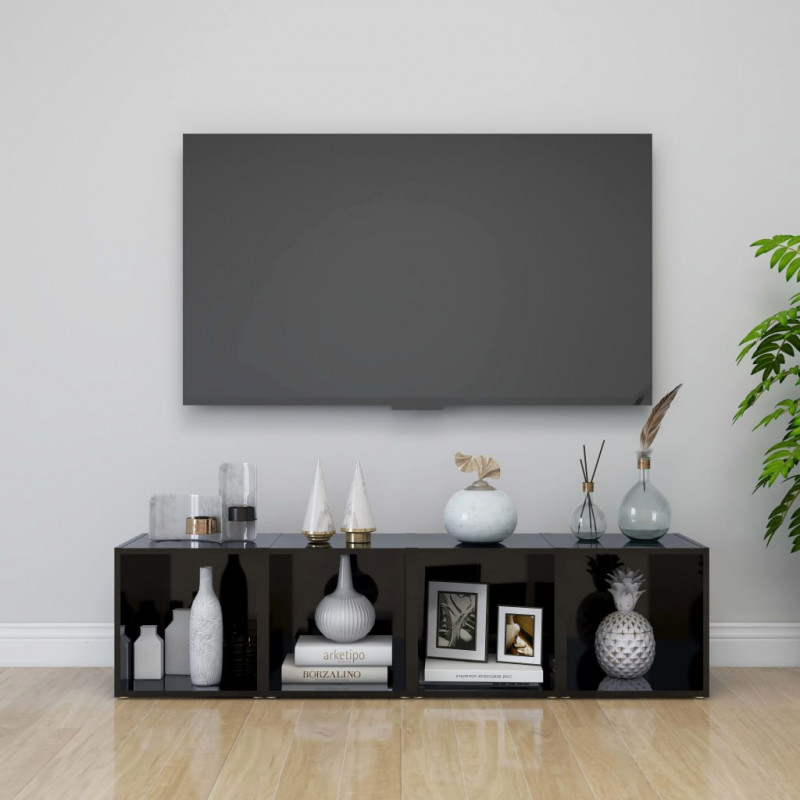 Szafki pod TV, 4 szt., wysoki połysk, czarne, 37x35x37 cm