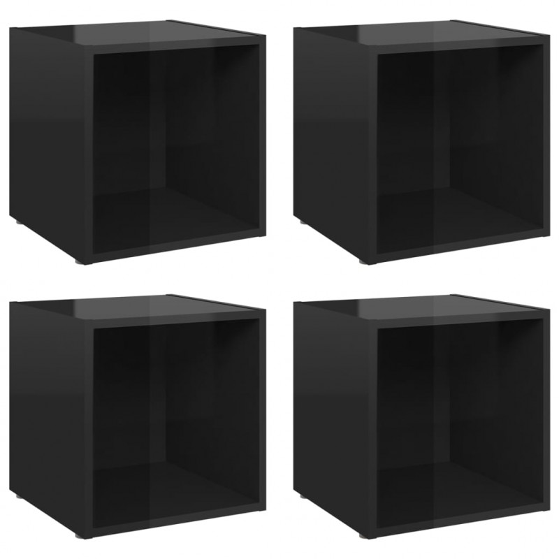 Szafki pod TV, 4 szt., wysoki połysk, czarne, 37x35x37 cm
