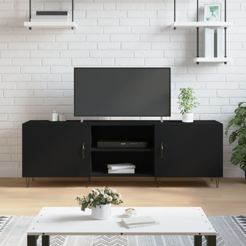 Szafka pod TV, czarna, 150x30x50 cm, materiał drewnopochodny