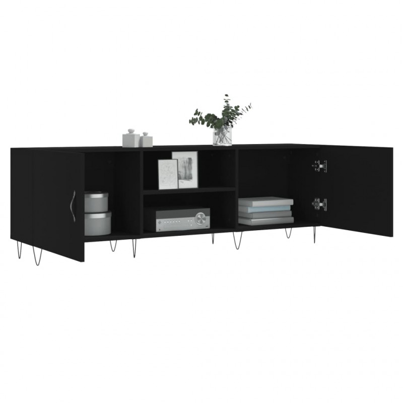 Szafka pod TV, czarna, 150x30x50 cm, materiał drewnopochodny