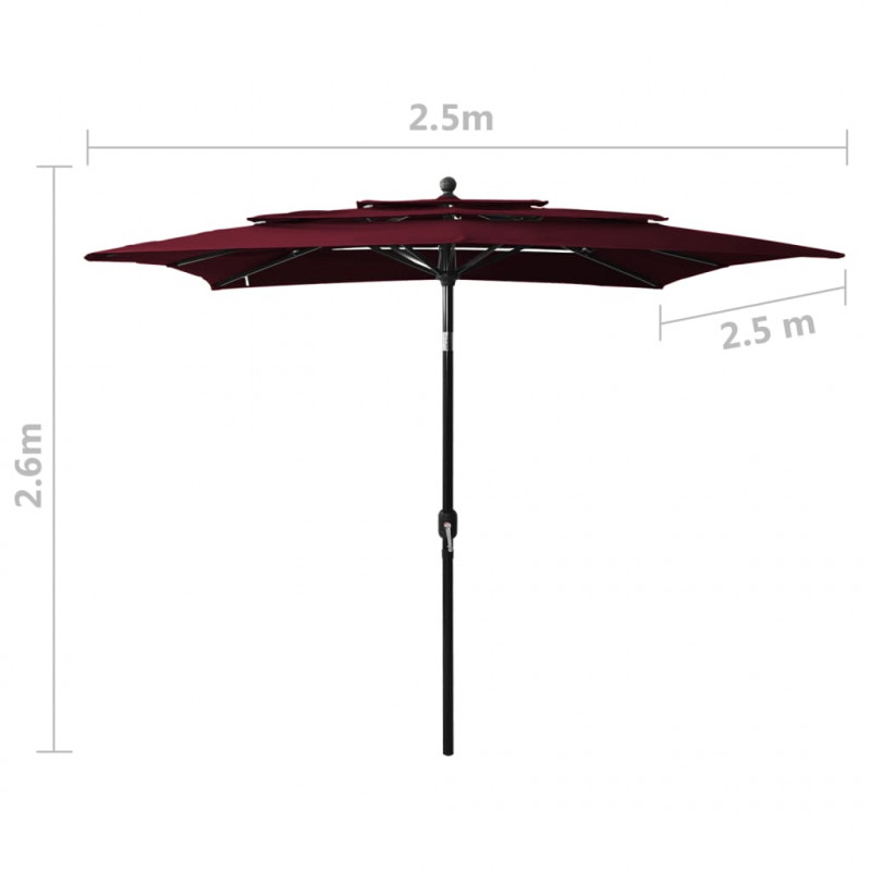 3-poziomowy parasol na aluminiowym słupku, bordowy, 2,5x2,5 m