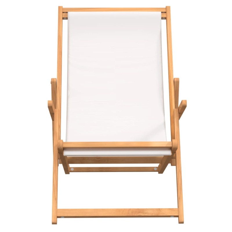 Składany leżak plażowy, lite drewno tekowe, kremowy