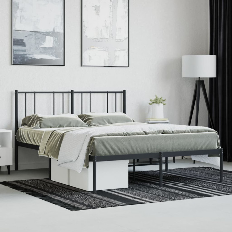 Metalowa rama łóżka z wezgłowiem, czarna, 120x200 cm