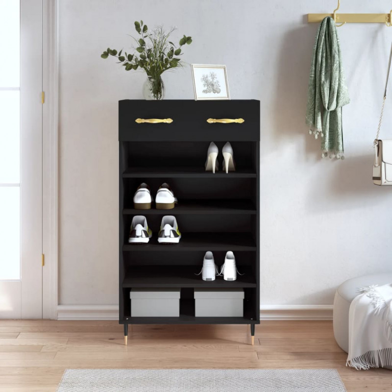 Szafka na buty, czarna, 60x35x105 cm, materiał drewnopochodny