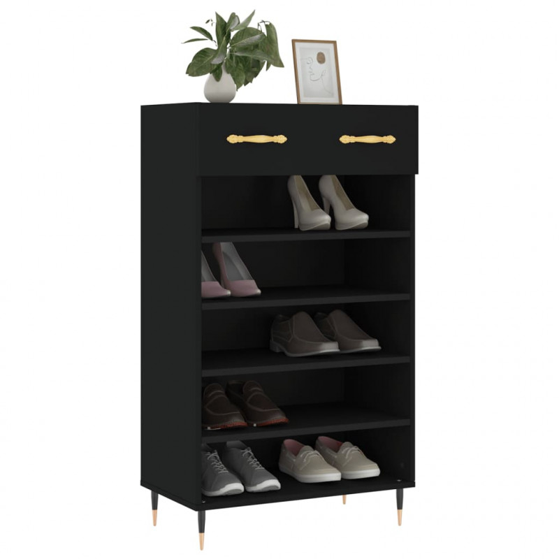 Szafka na buty, czarna, 60x35x105 cm, materiał drewnopochodny
