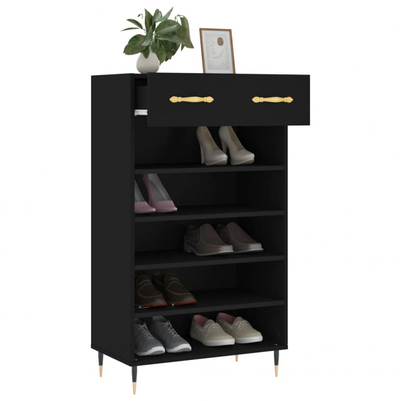 Szafka na buty, czarna, 60x35x105 cm, materiał drewnopochodny