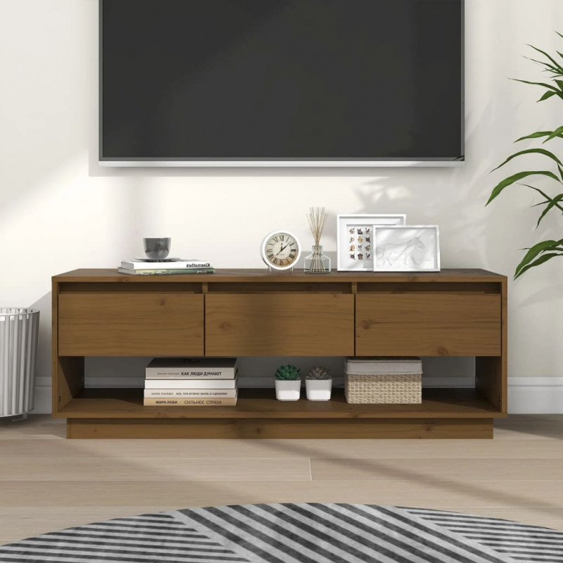 Szafka pod TV, miodowy brąz 110,5x34x40 cm, lite drewno sosnowe