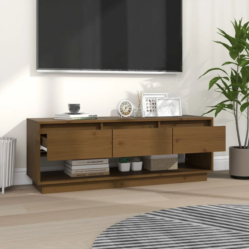Szafka pod TV, miodowy brąz 110,5x34x40 cm, lite drewno sosnowe