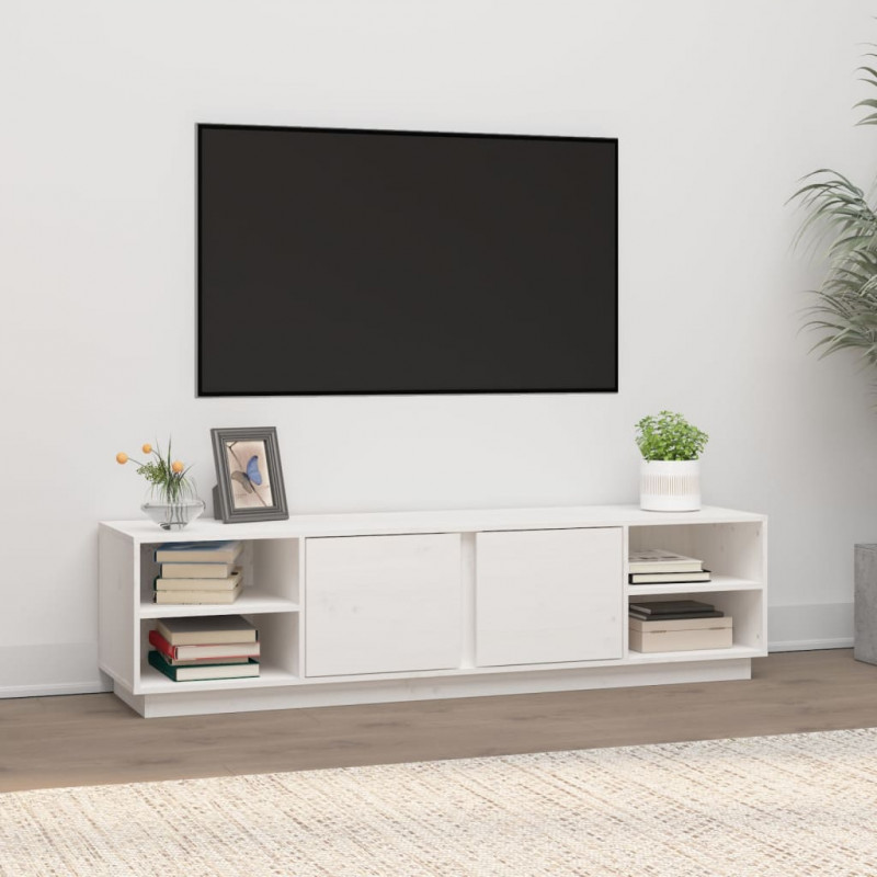 Szafka pod telewizor, biała, 156x40x40 cm, lite drewno sosnowe