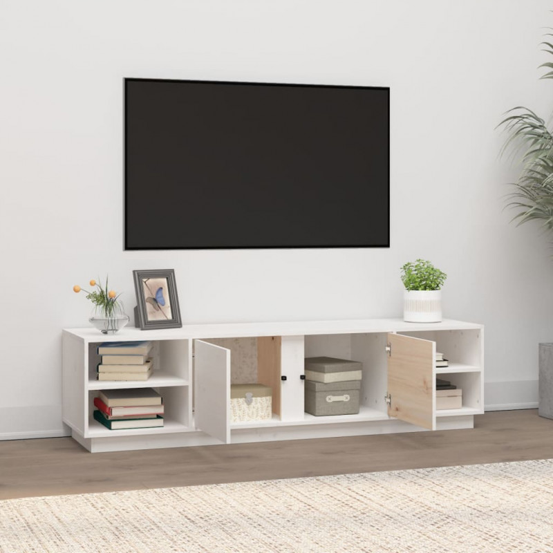 Szafka pod telewizor, biała, 156x40x40 cm, lite drewno sosnowe