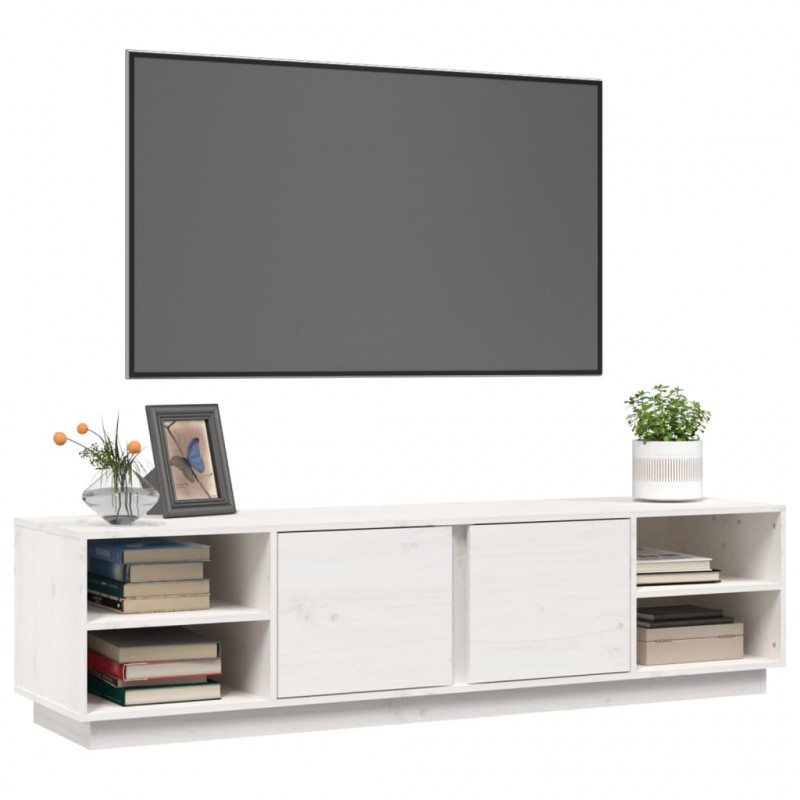 Szafka pod telewizor, biała, 156x40x40 cm, lite drewno sosnowe