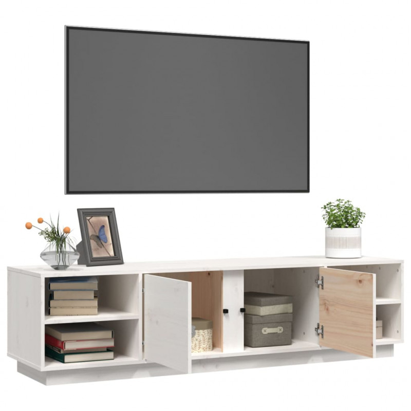 Szafka pod telewizor, biała, 156x40x40 cm, lite drewno sosnowe
