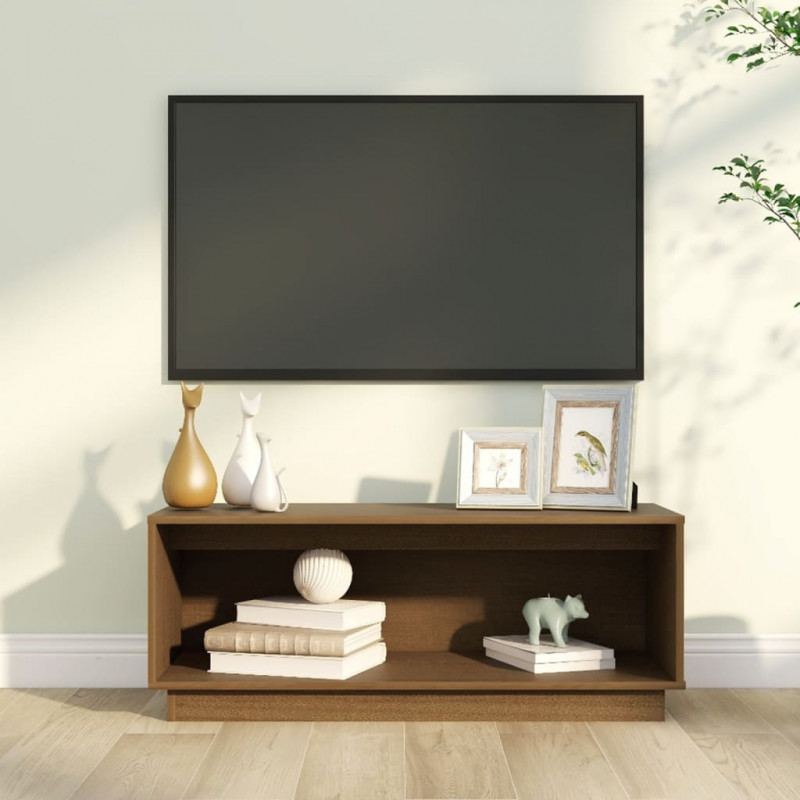 Szafka pod TV, miodowy brąz, 90x35x35 cm, lite drewno sosnowe