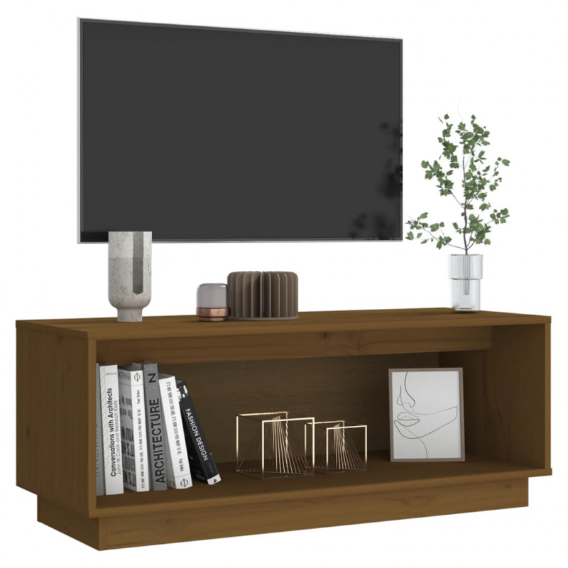 Szafka pod TV, miodowy brąz, 90x35x35 cm, lite drewno sosnowe