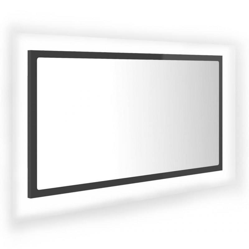 Lustro łazienkowe LED, wysoki połysk, szare, 80x8,5x37cm, akryl