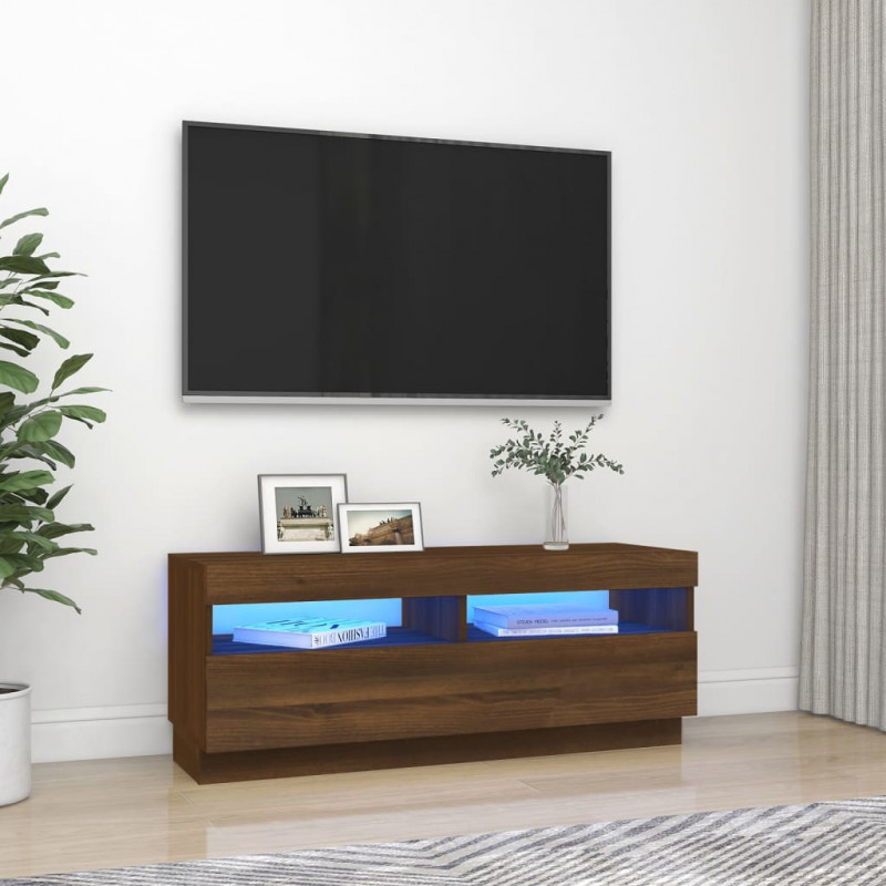 Szafka pod TV z oświetleniem LED, brązowy dąb, 100x35x40 cm