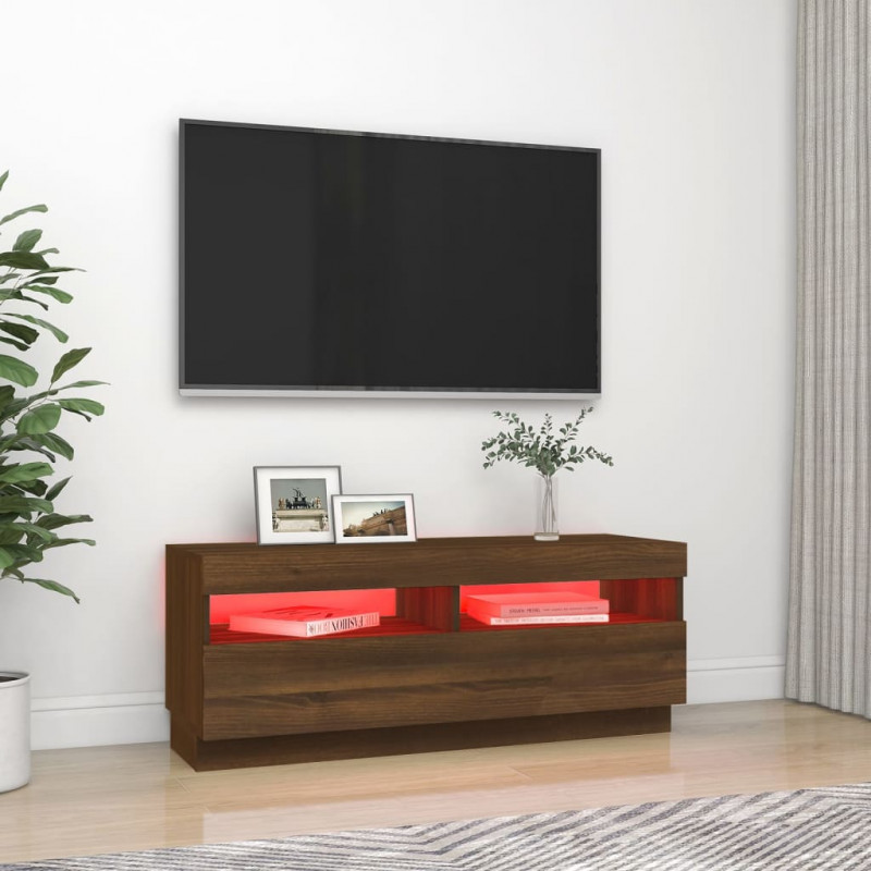 Szafka pod TV z oświetleniem LED, brązowy dąb, 100x35x40 cm