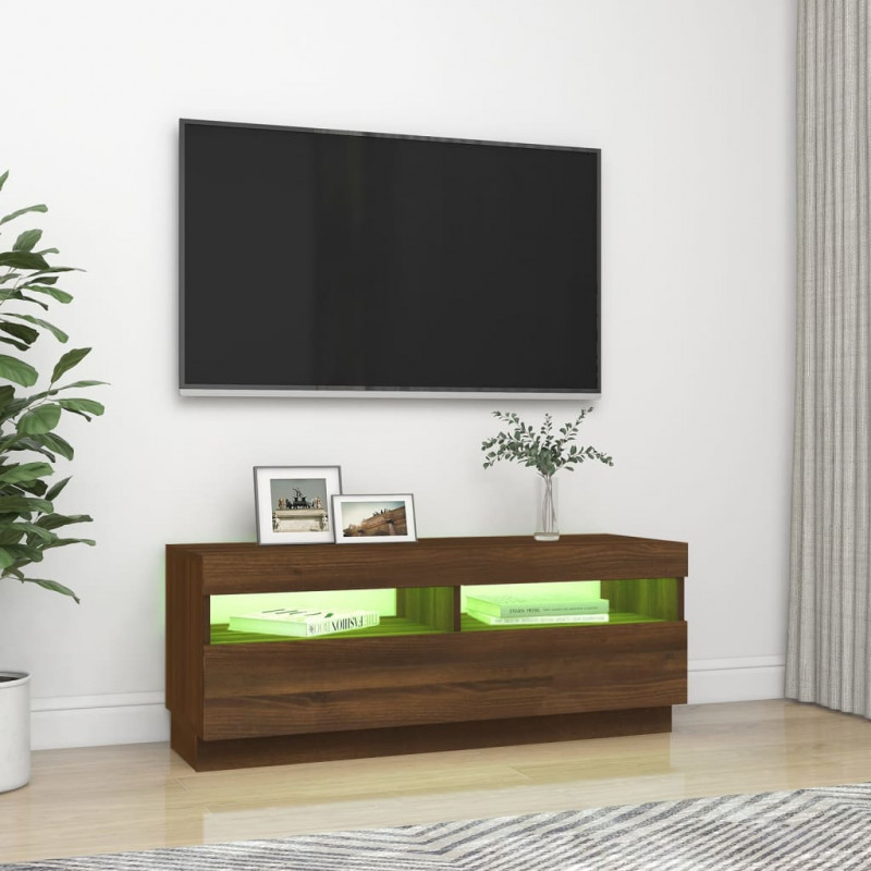 Szafka pod TV z oświetleniem LED, brązowy dąb, 100x35x40 cm