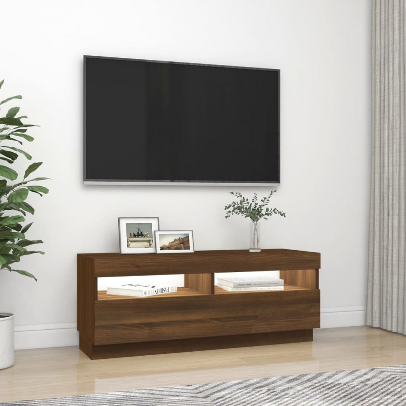 Szafka pod TV z oświetleniem LED, brązowy dąb, 100x35x40 cm