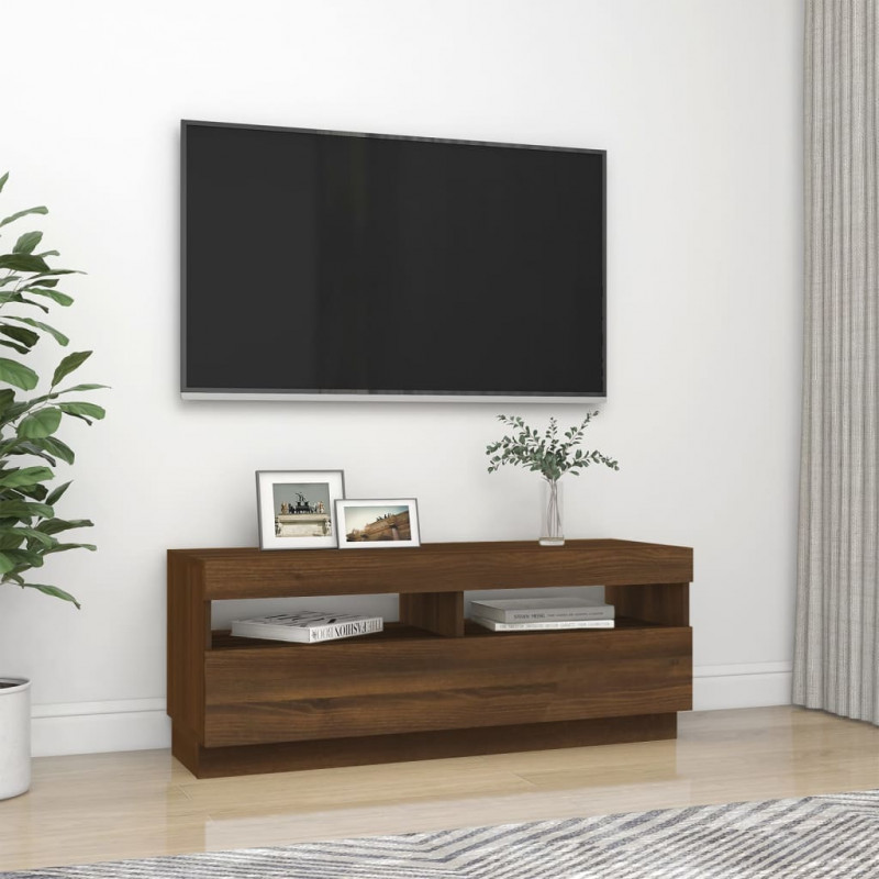 Szafka pod TV z oświetleniem LED, brązowy dąb, 100x35x40 cm