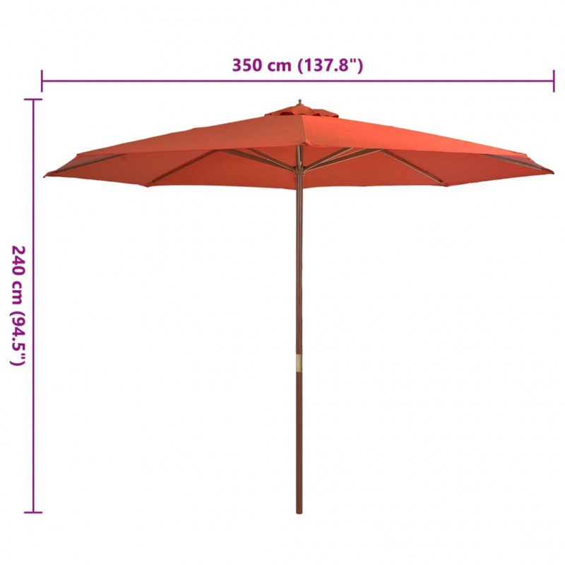 Parasol ogrodowy na drewnianym słupku, 350 cm, terakota