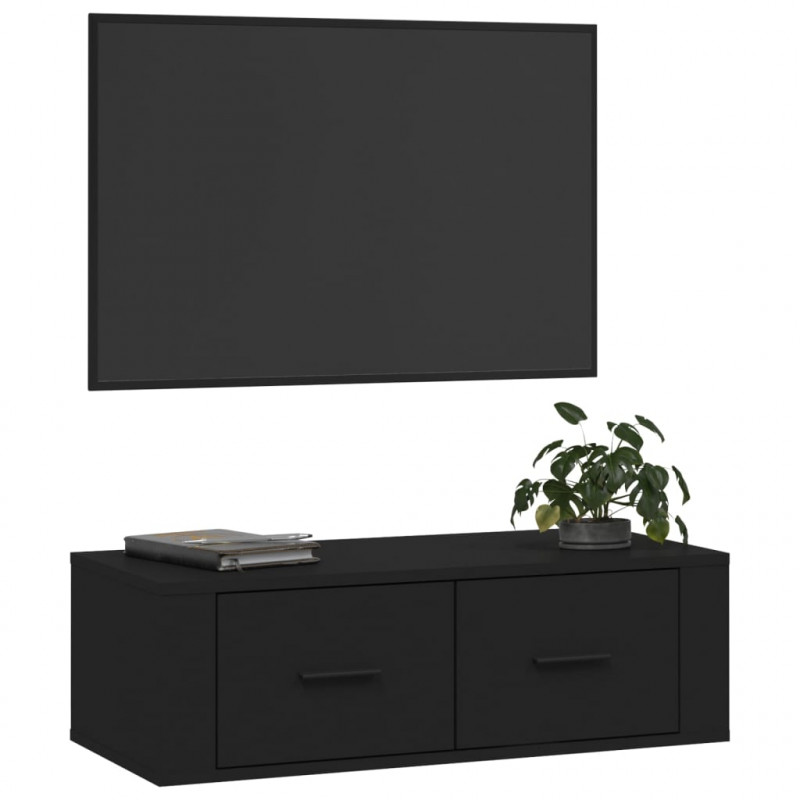 Wisząca szafka TV, czarna 80x36x25 cm materiał drewnopochodny