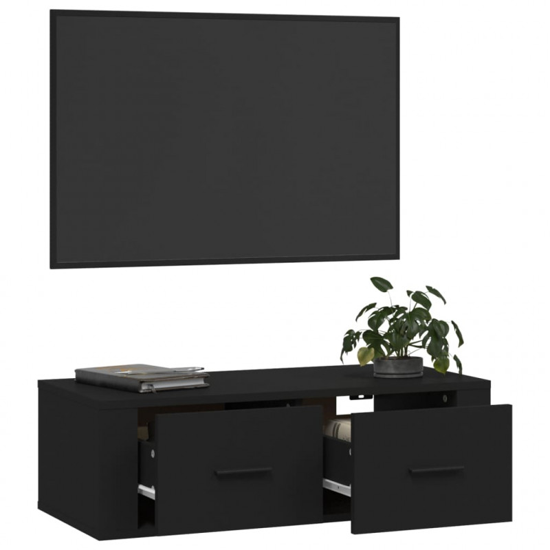 Wisząca szafka TV, czarna 80x36x25 cm materiał drewnopochodny