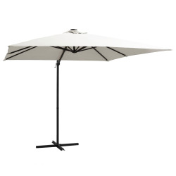 Parasol wiszący z LED i stalowym słupkiem, 250x250 cm, piaskowy