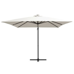 Parasol wiszący z LED i stalowym słupkiem, 250x250 cm, piaskowy