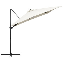 Parasol wiszący z LED i stalowym słupkiem, 250x250 cm, piaskowy