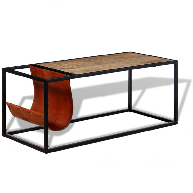 Stolik kawowy ze skórzanym uchwytem na czasopisma 110x50x45 cm