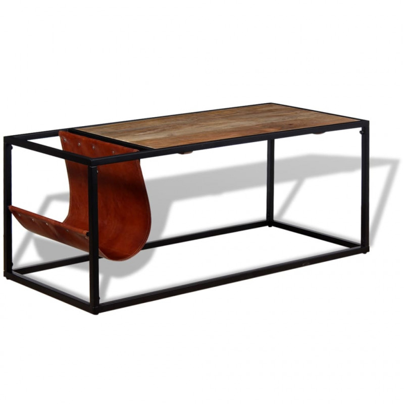 Stolik kawowy ze skórzanym uchwytem na czasopisma 110x50x45 cm