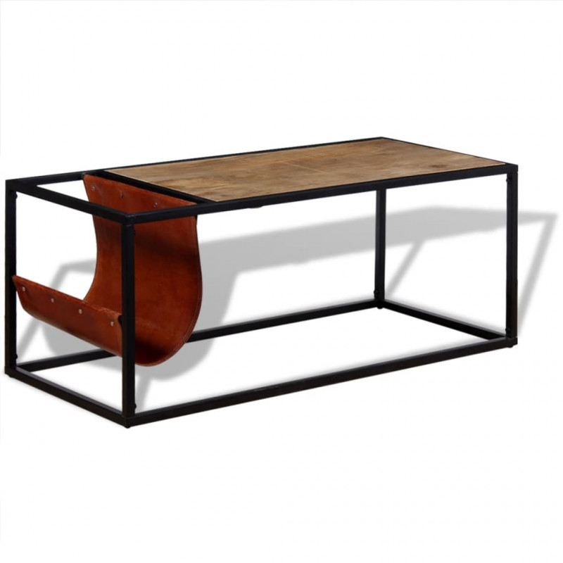 Stolik kawowy ze skórzanym uchwytem na czasopisma 110x50x45 cm