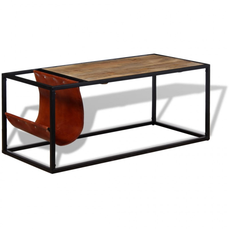 Stolik kawowy ze skórzanym uchwytem na czasopisma 110x50x45 cm