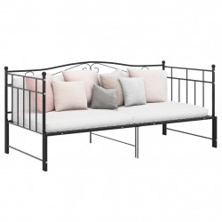 Sofa z wysuwaną ramą łóżka, czarna, metalowa, 90x200 cm