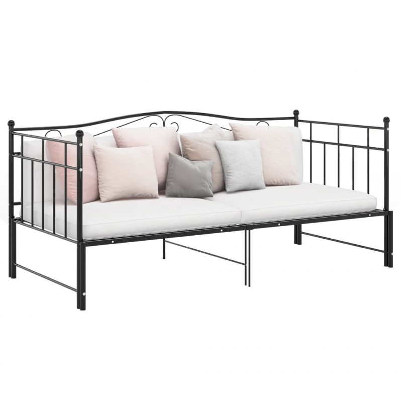 Sofa z wysuwaną ramą łóżka, czarna, metalowa, 90x200 cm