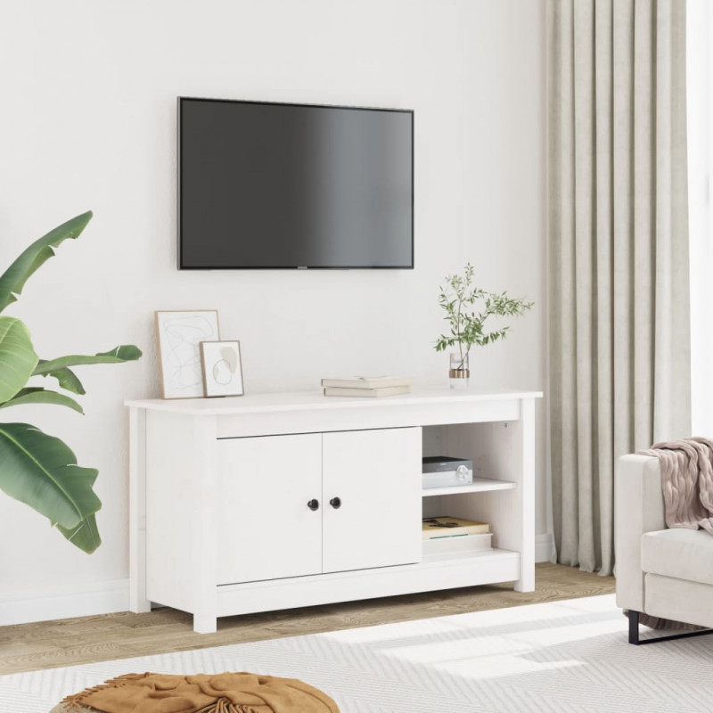 Szafka pod telewizor, biała, 103x36,5x52 cm, drewno sosnowe