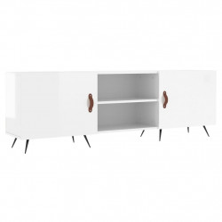 Szafka pod TV, wysoki połysk, biała, 150x30x50 cm