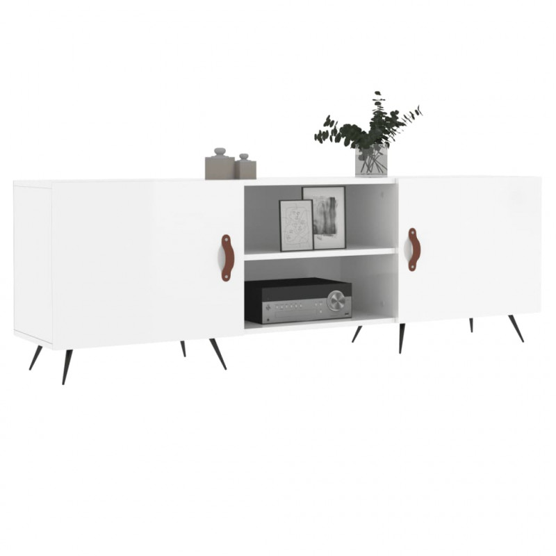 Szafka pod TV, wysoki połysk, biała, 150x30x50 cm